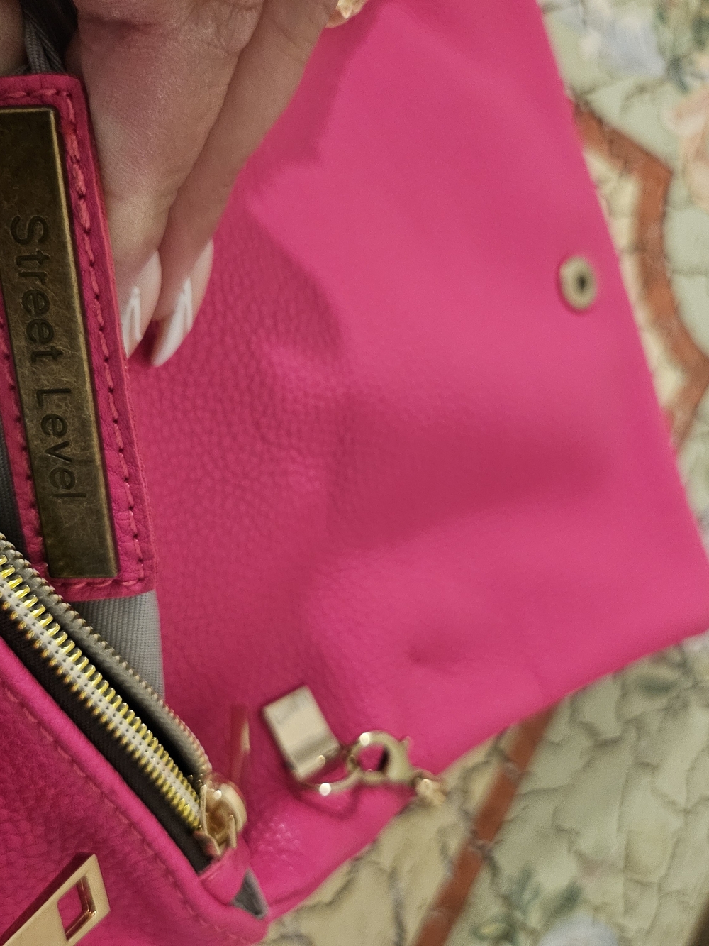 Street Level Fuchsia Pink Pebble Crossbody Bag with Gold Hardware